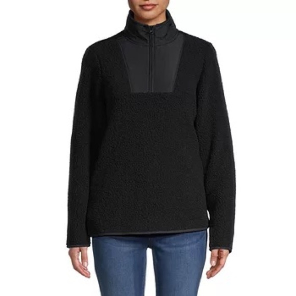 NWT St. John’s Bay Faux Fur Pullover Sherpa - Black - Size L